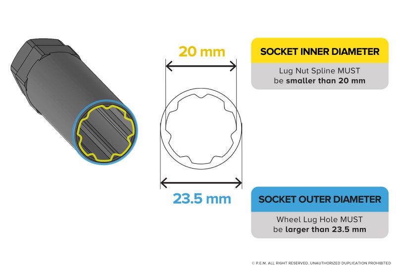 StanceMagic 7 Point Spline Drive Tuner Replacement Socket Key Tool for for Seven Spline Truck SUV Wheel Lock Lug Nuts - Compatible with 19mm 3/4" 21mm 13/16" Hex Socket Wrench - Black 1pc - Image 3